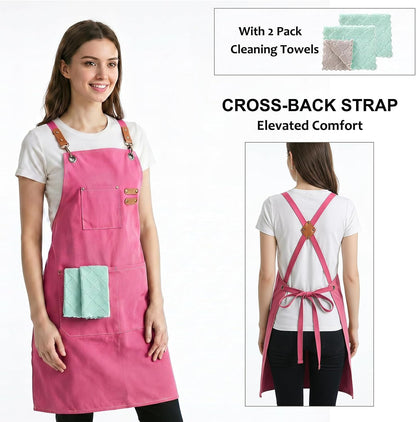 Chef Apron, Cotton Canvas Gardening Apron with Large Pockets for Men and Women,Kitchen Cooking Baking Bib Heavy Duty Adjustable Garden Apron