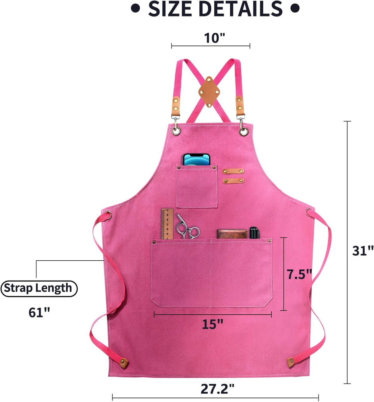 Chef Apron, Cotton Canvas Gardening Apron with Large Pockets for Men and Women,Kitchen Cooking Baking Bib Heavy Duty Adjustable Garden Apron