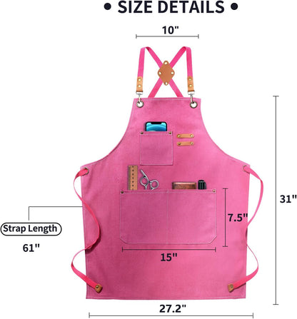 Chef Apron, Cotton Canvas Gardening Apron with Large Pockets for Men and Women,Kitchen Cooking Baking Bib Heavy Duty Adjustable Garden Apron