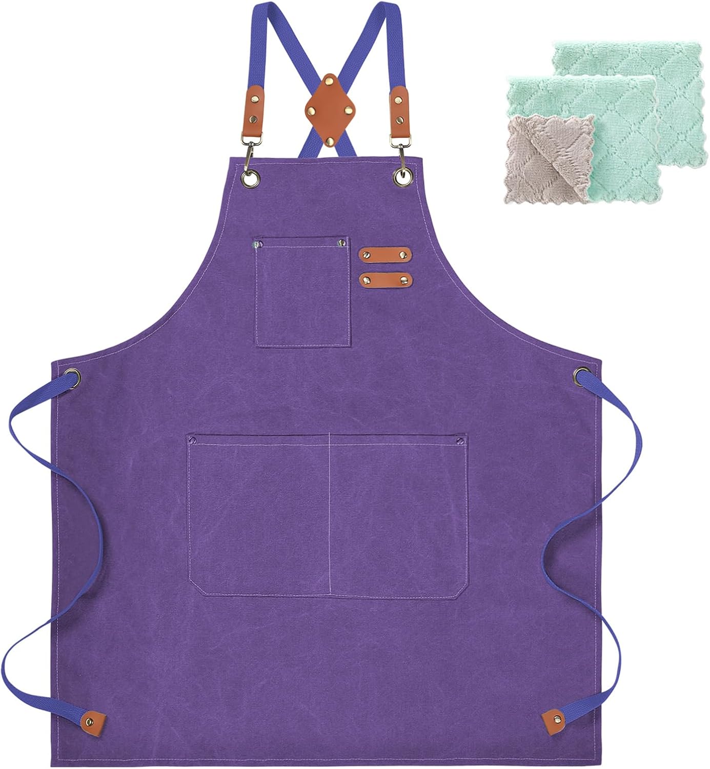 Chef Apron, Cotton Canvas Gardening Apron with Large Pockets for Men and Women,Kitchen Cooking Baking Bib Heavy Duty Adjustable Garden Apron