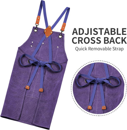 Chef Apron, Cotton Canvas Gardening Apron with Large Pockets for Men and Women,Kitchen Cooking Baking Bib Heavy Duty Adjustable Garden Apron