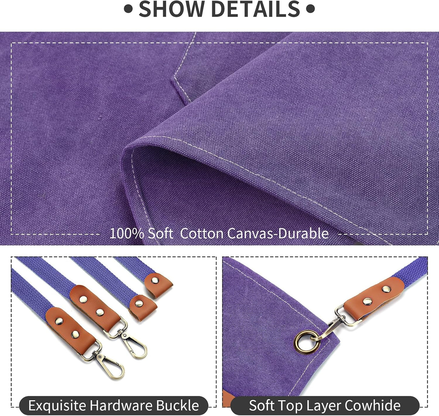 Chef Apron, Cotton Canvas Gardening Apron with Large Pockets for Men and Women,Kitchen Cooking Baking Bib Heavy Duty Adjustable Garden Apron