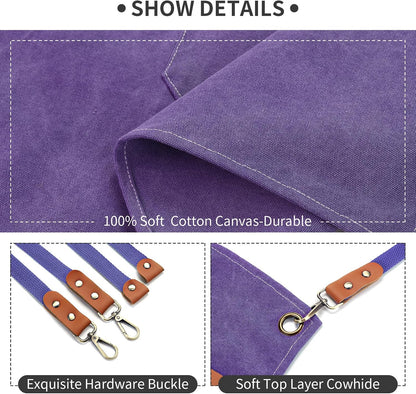 Chef Apron, Cotton Canvas Gardening Apron with Large Pockets for Men and Women,Kitchen Cooking Baking Bib Heavy Duty Adjustable Garden Apron