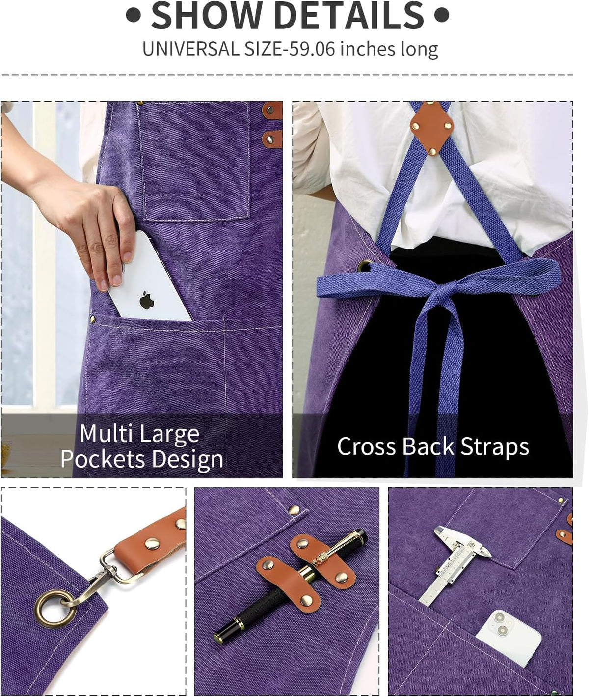Chef Apron, Cotton Canvas Gardening Apron with Large Pockets for Men and Women,Kitchen Cooking Baking Bib Heavy Duty Adjustable Garden Apron