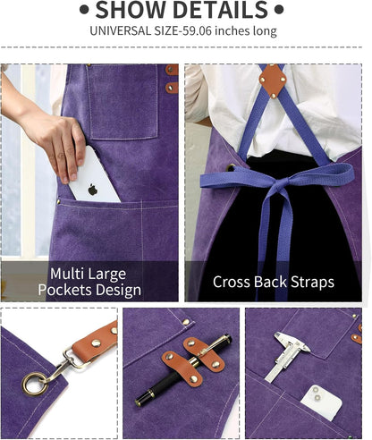 Chef Apron, Cotton Canvas Gardening Apron with Large Pockets for Men and Women,Kitchen Cooking Baking Bib Heavy Duty Adjustable Garden Apron