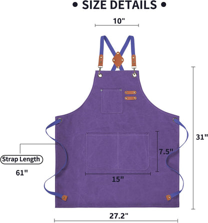 Chef Apron, Cotton Canvas Gardening Apron with Large Pockets for Men and Women,Kitchen Cooking Baking Bib Heavy Duty Adjustable Garden Apron