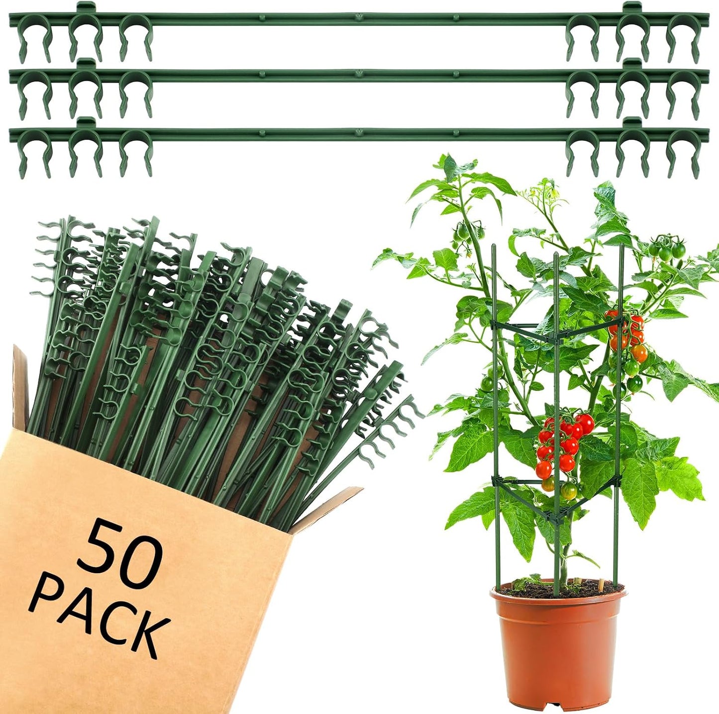 50 Pcs Adjustable Plant Stake Arm for Tomato Cage 11" Stake Connector