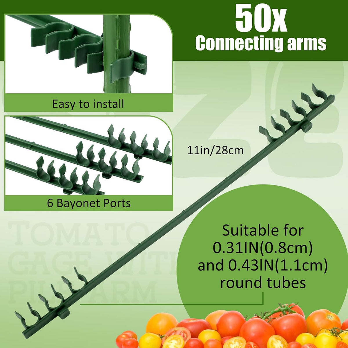 50 Pcs Adjustable Plant Stake Arm for Tomato Cage 11" Stake Connector