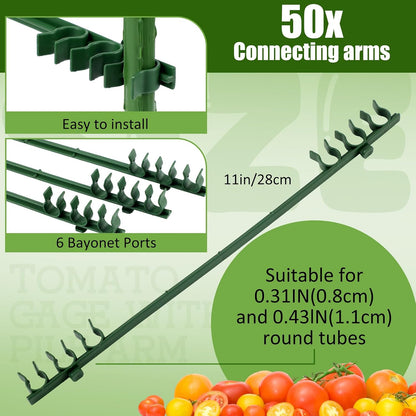 50 Pcs Adjustable Plant Stake Arm for Tomato Cage 11" Stake Connector