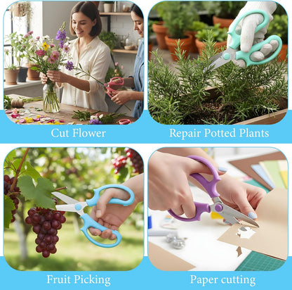 12 Pcs Flower Scissors - Stainless Steel Flower Shears, Garden Plant Floral Shears for Fresh Flowers Stems (Blue, Green, Pink, Violet)
