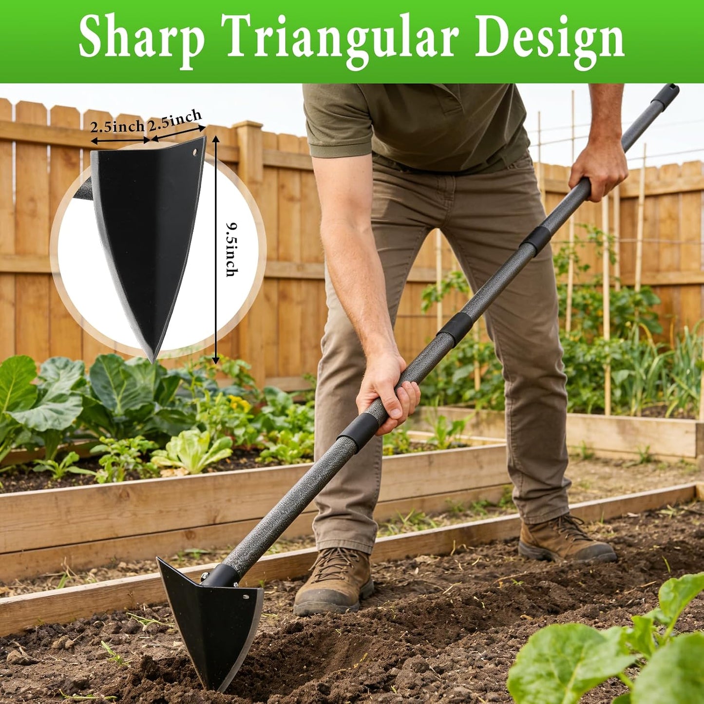 Garden Warren Hoe - Carbon Steel Sharp Triangle Hoe, 72" Adjustable Long Handle, Heavy Duty Gardening Hand Hoe For Weeding Digging Loosening Soil, Stand Weeder Remover Tool For Yard Lawn Flower Beds