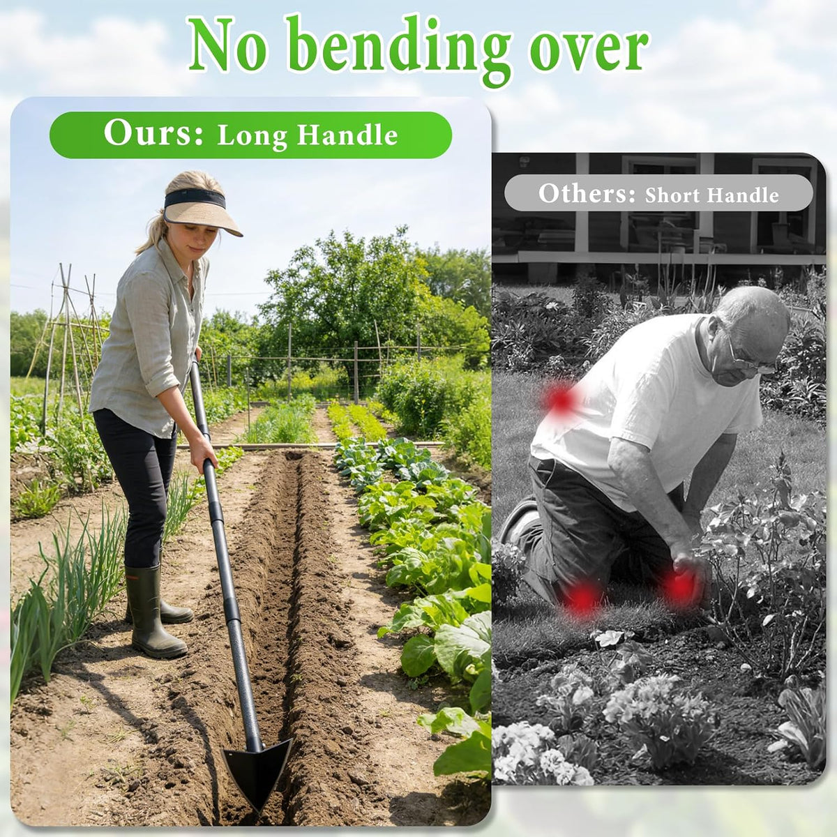 Garden Warren Hoe - Carbon Steel Sharp Triangle Hoe, 72" Adjustable Long Handle, Heavy Duty Gardening Hand Hoe For Weeding Digging Loosening Soil, Stand Weeder Remover Tool For Yard Lawn Flower Beds