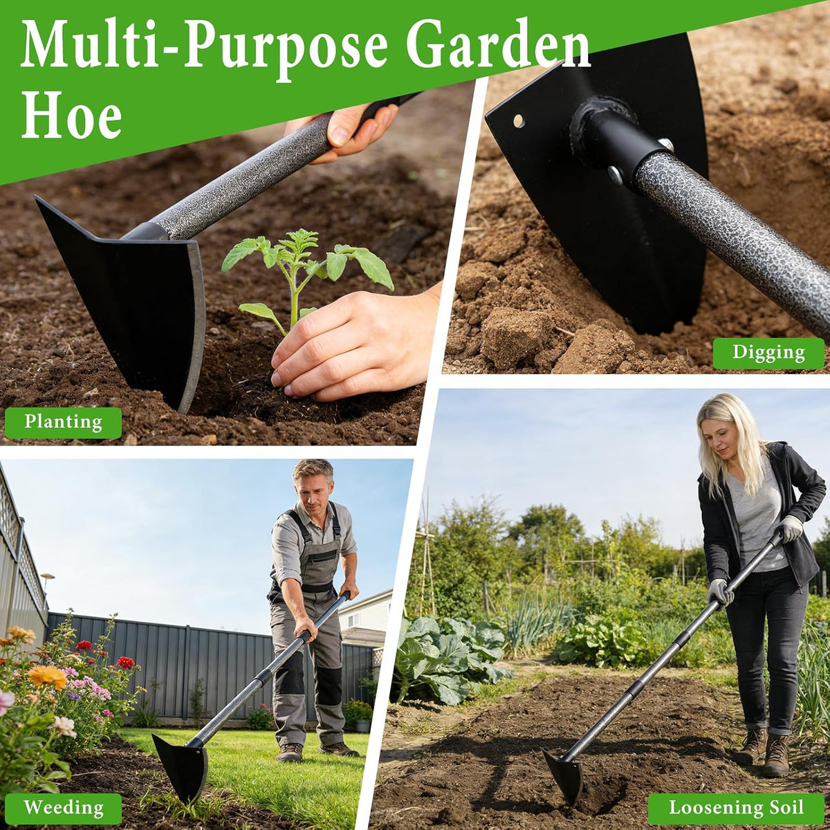 Garden Warren Hoe - Carbon Steel Sharp Triangle Hoe, 72" Adjustable Long Handle, Heavy Duty Gardening Hand Hoe For Weeding Digging Loosening Soil, Stand Weeder Remover Tool For Yard Lawn Flower Beds