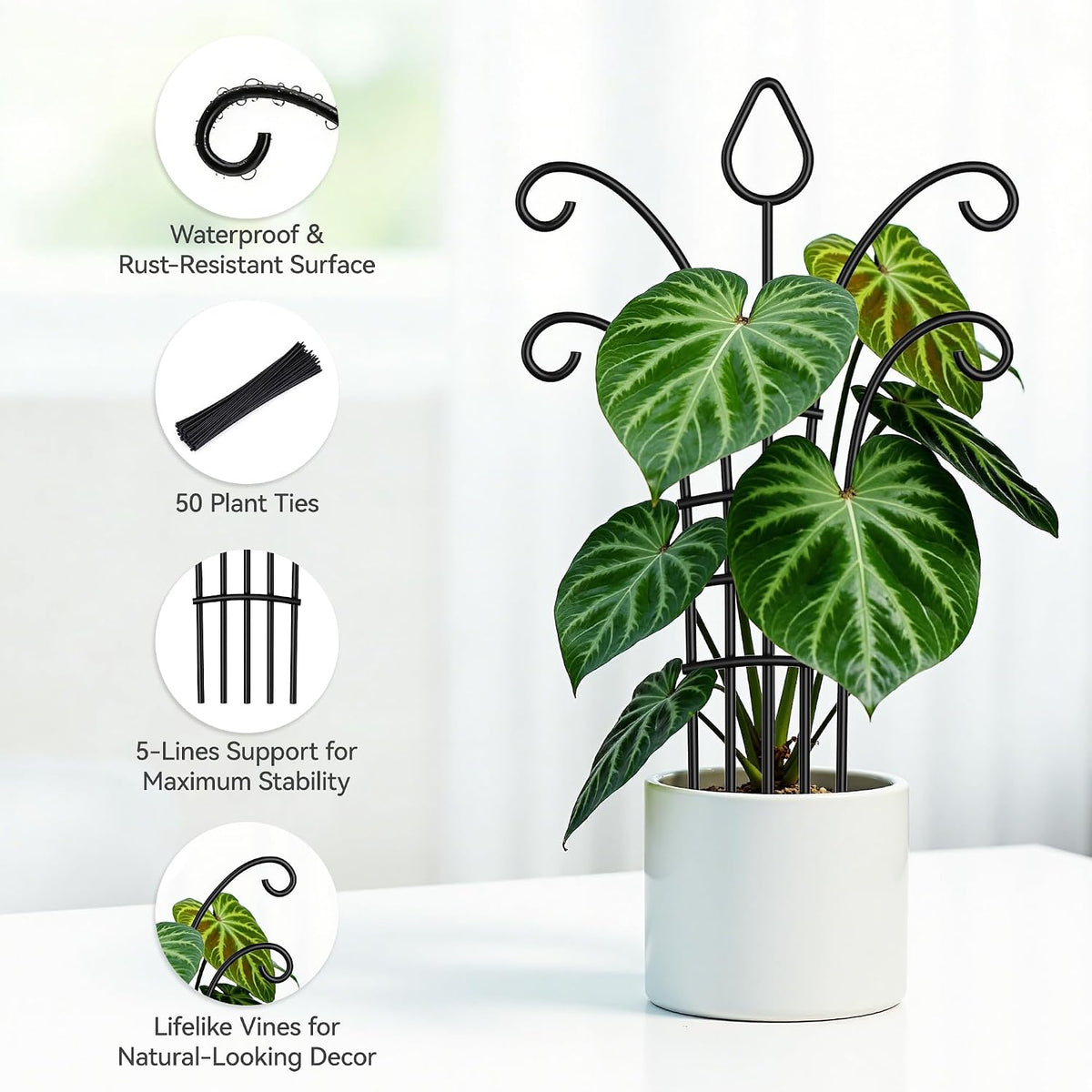 4 Pack Small Plant Trellis for Potted Plants, Metal Climbing Plant Support