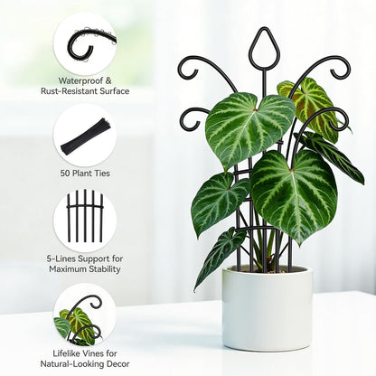 4 Pack Small Plant Trellis for Potted Plants, Metal Climbing Plant Support