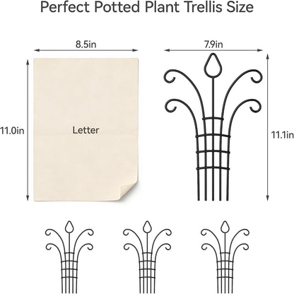4 Pack Small Plant Trellis for Potted Plants, Metal Climbing Plant Support