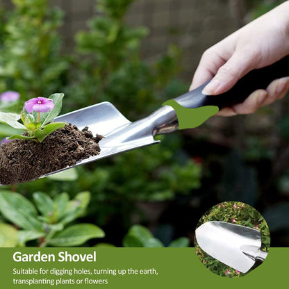 Garden Tool Set, 3 Piece Gardening Tools Includes Garden Trowel, Transplant Trowel and Hand Rake with Non-Slip Ergonomic Handle, Heavy Duty Gardening Kit for Gardening Planting, Gardening Gifts, Green