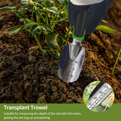 Garden Tool Set, 3 Piece Gardening Tools Includes Garden Trowel, Transplant Trowel and Hand Rake with Non-Slip Ergonomic Handle, Heavy Duty Gardening Kit for Gardening Planting, Gardening Gifts, Green