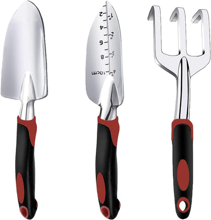 Garden Tool Set, 3 Piece Gardening Tools Includes Garden Trowel, Transplant Trowel and Hand Rake with Non-Slip Ergonomic Handle, Heavy Duty Gardening Kit for Gardening Planting, Gardening Gifts, Green
