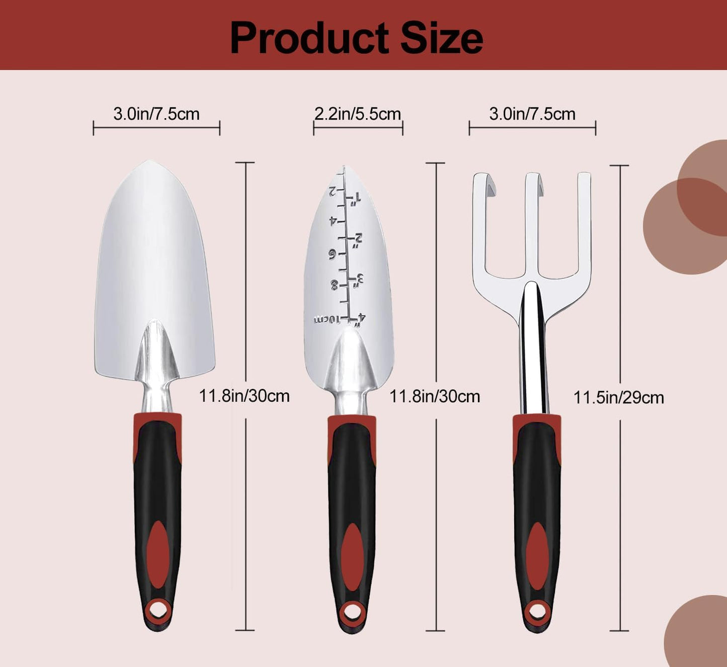 Garden Tool Set, 3 Piece Gardening Tools Includes Garden Trowel, Transplant Trowel and Hand Rake with Non-Slip Ergonomic Handle, Heavy Duty Gardening Kit for Gardening Planting, Gardening Gifts, Green