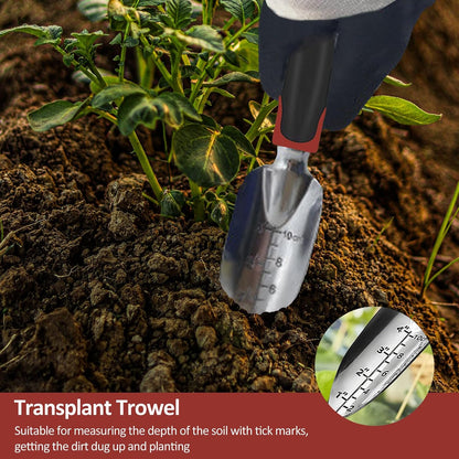 Garden Tool Set, 3 Piece Gardening Tools Includes Garden Trowel, Transplant Trowel and Hand Rake with Non-Slip Ergonomic Handle, Heavy Duty Gardening Kit for Gardening Planting, Gardening Gifts, Green