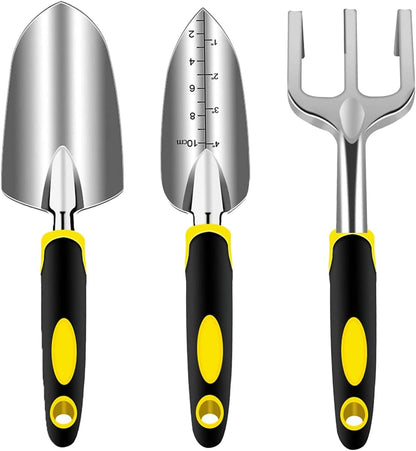 Garden Tool Set, 3 Piece Gardening Tools Includes Garden Trowel, Transplant Trowel and Hand Rake with Non-Slip Ergonomic Handle, Heavy Duty Gardening Kit for Gardening Planting, Gardening Gifts, Green