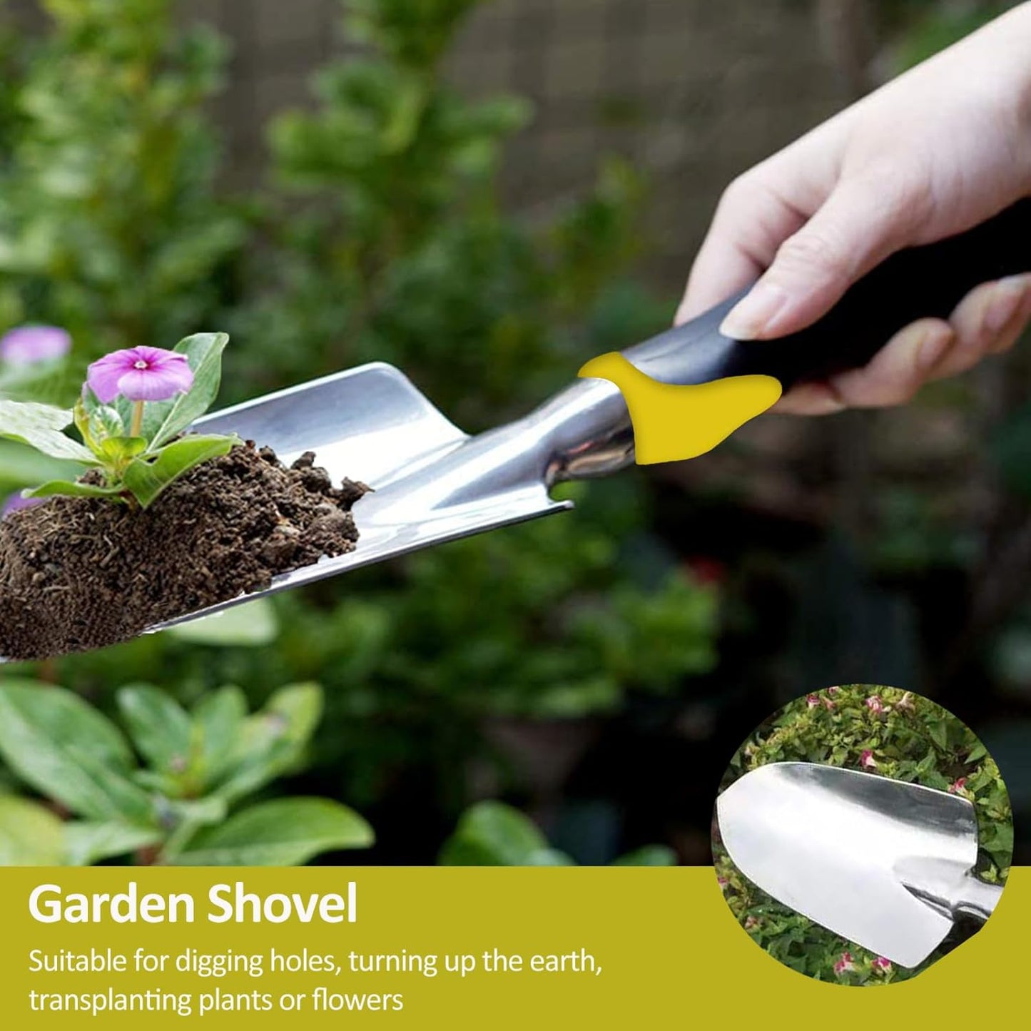 Garden Tool Set, 3 Piece Gardening Tools Includes Garden Trowel, Transplant Trowel and Hand Rake with Non-Slip Ergonomic Handle, Heavy Duty Gardening Kit for Gardening Planting, Gardening Gifts, Green