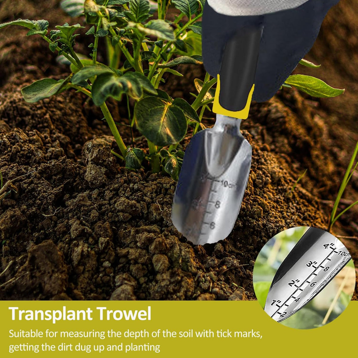 Garden Tool Set, 3 Piece Gardening Tools Includes Garden Trowel, Transplant Trowel and Hand Rake with Non-Slip Ergonomic Handle, Heavy Duty Gardening Kit for Gardening Planting, Gardening Gifts, Green