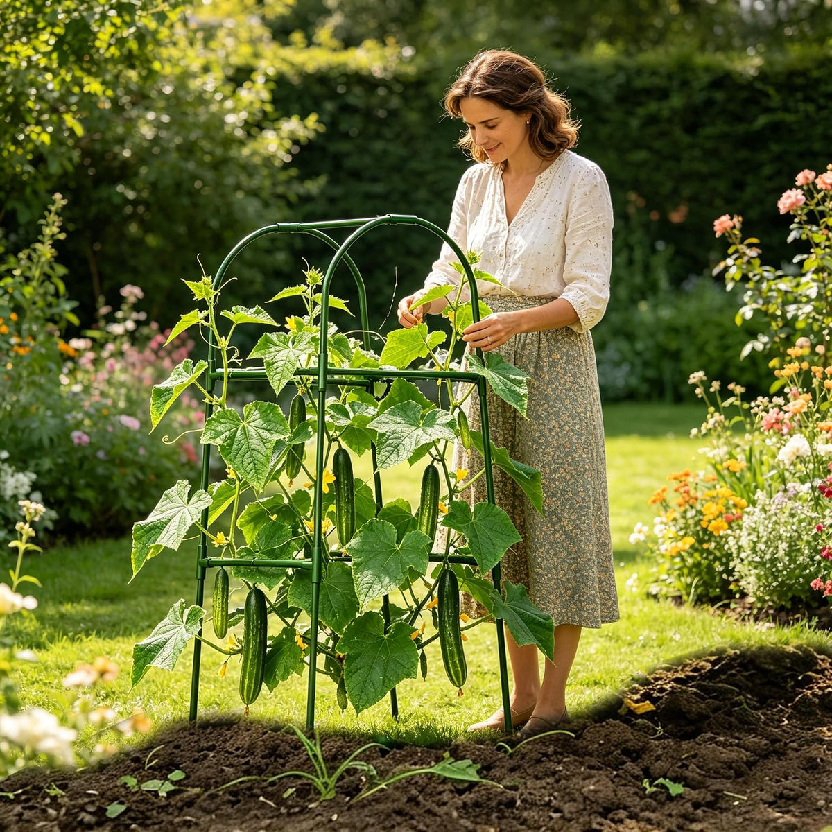 Cucumber Trellis for Plant Climbing- Cucumebr Arch Trelli for Flower Vine Vegetable Tomato Cage Raised Bed- Foldable Garden Tunnel Trellis
