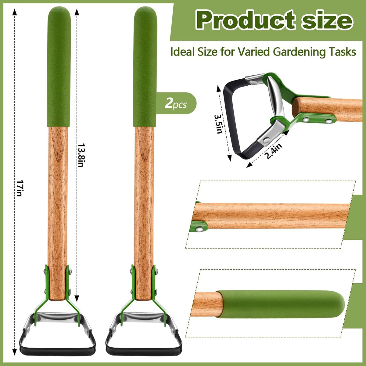 2 Pcs Mini Garden Hoes for Weeding Long Stirrup Hoe Tools Scuffle Garden Tool for Lawn Yard Weeding Gardening (Wood Handle)
