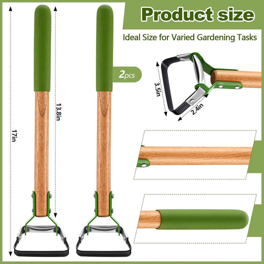 2 Pcs Mini Garden Hoes for Weeding Long Stirrup Hoe Tools Scuffle Garden Tool for Lawn Yard Weeding Gardening (Wood Handle)