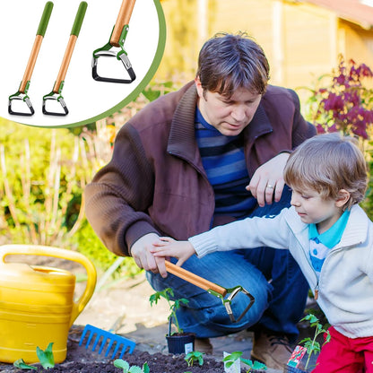 2 Pcs Mini Garden Hoes for Weeding Long Stirrup Hoe Tools Scuffle Garden Tool for Lawn Yard Weeding Gardening (Wood Handle)