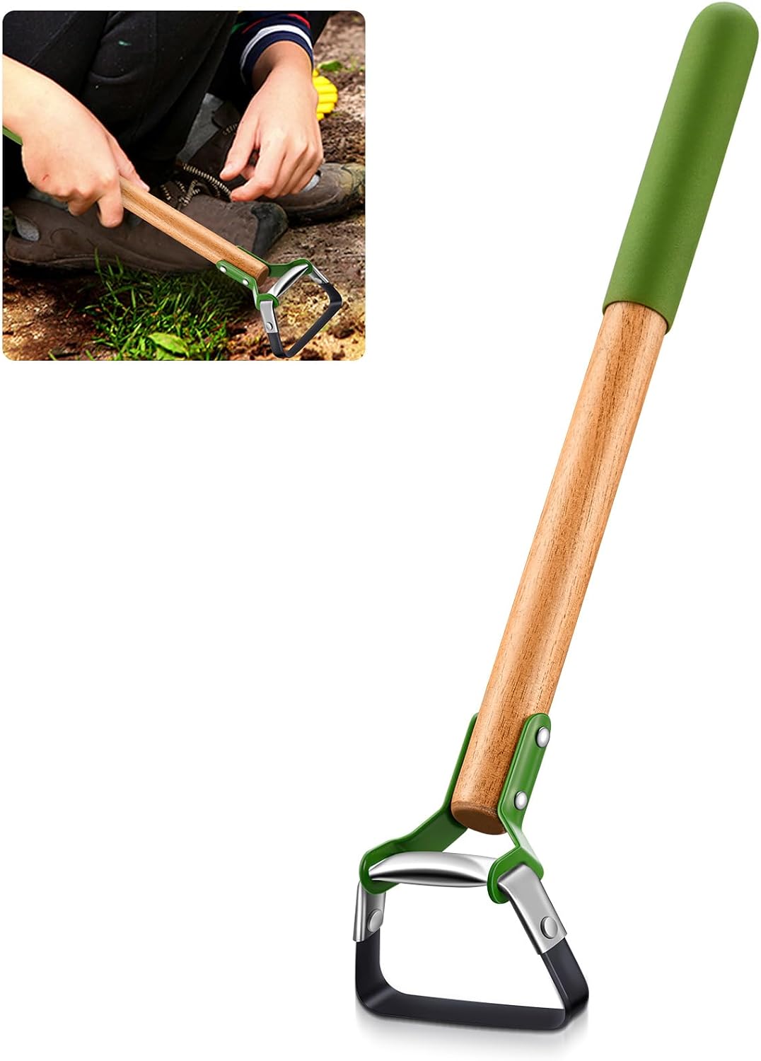 2 Pcs Mini Garden Hoes for Weeding Long Stirrup Hoe Tools Scuffle Garden Tool for Lawn Yard Weeding Gardening (Wood Handle)
