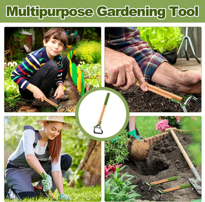 2 Pcs Mini Garden Hoes for Weeding Long Stirrup Hoe Tools Scuffle Garden Tool for Lawn Yard Weeding Gardening (Wood Handle)