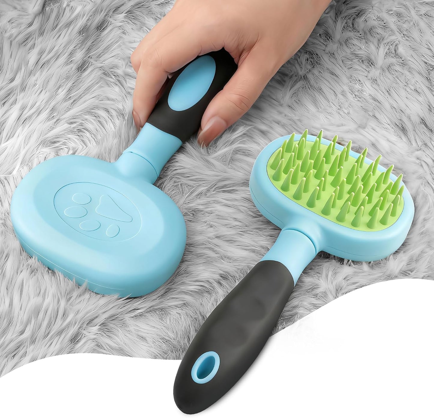 Blue Silicone Hand Held Carpet Rake
