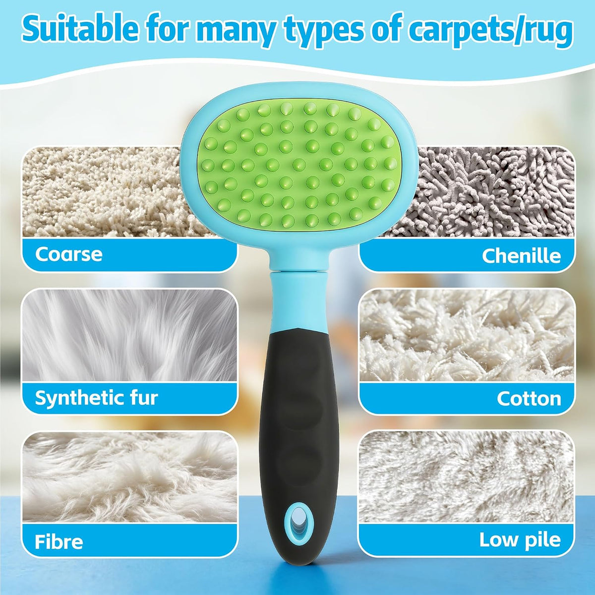 Blue Silicone Hand Held Carpet Rake