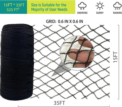 Heavy Duty Bird Netting - 0.6" Mesh UV Resistant 15FT*35FT