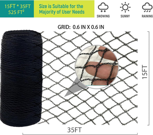 Heavy Duty Bird Netting - 0.6" Mesh UV Resistant 15FT*35FT