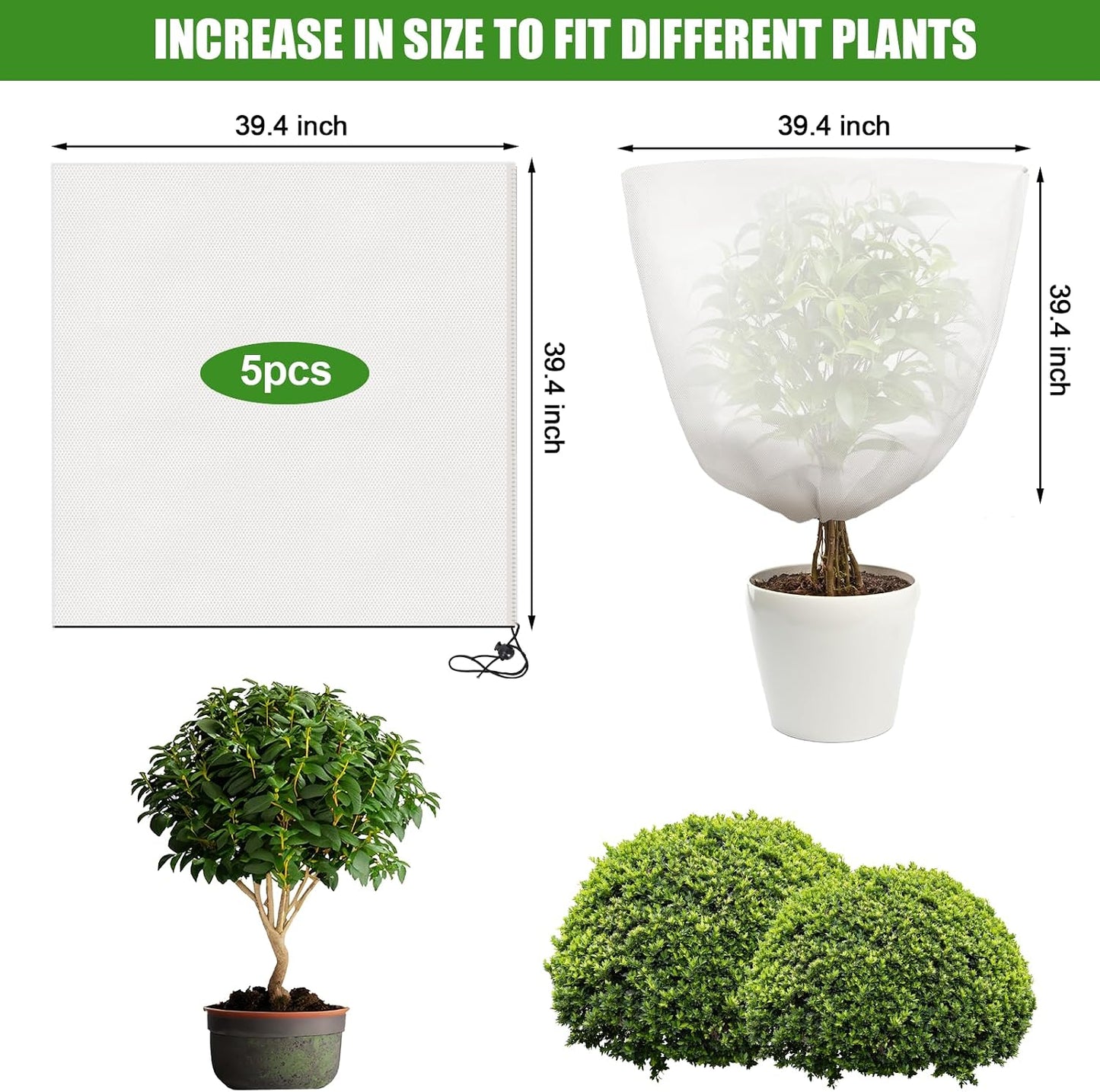 3PCS Winter Plant Covers Freeze Protection 39.4x39.4Inch Frost Blanket Shrub Covers with Drawstring Plant Protector Shrub Jacket Winter Tree Cover for Outdoor Plants, Shrub Potted Plants