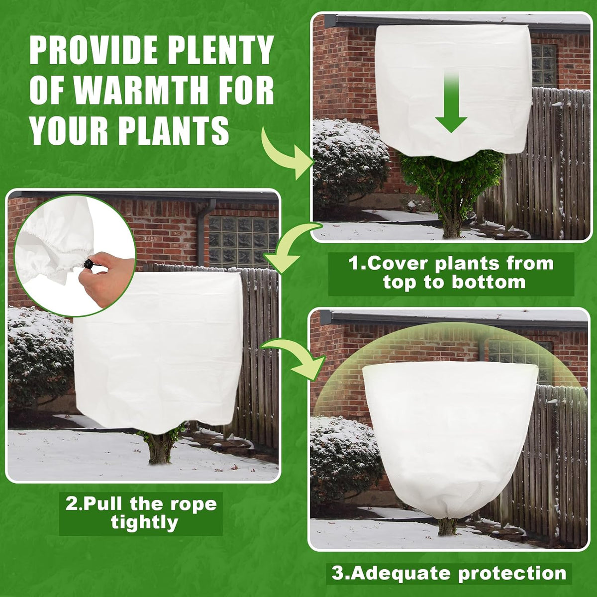 3PCS Winter Plant Covers Freeze Protection 39.4x39.4Inch Frost Blanket Shrub Covers with Drawstring Plant Protector Shrub Jacket Winter Tree Cover for Outdoor Plants, Shrub Potted Plants