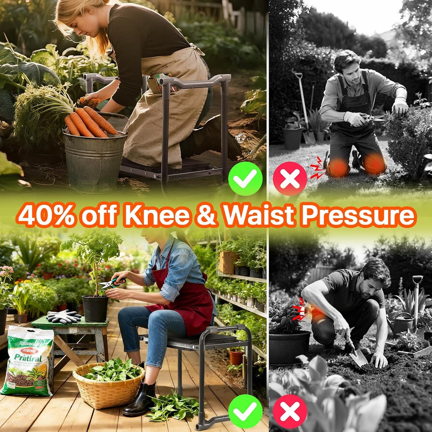 Garden Kneeler and Seat Heavy Duty, Wider and Thicker Kneeling Pad Stool