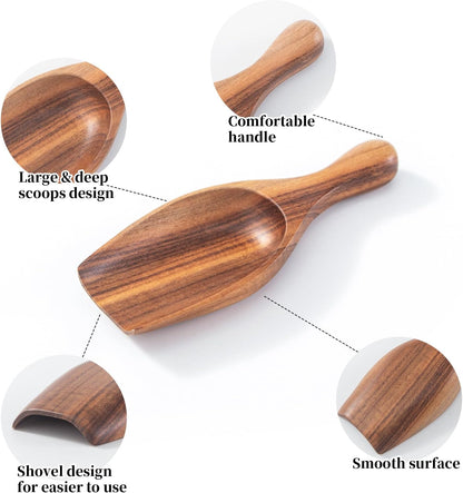 Large Wooden Scoop 1PCS - 6.3Inches Wood Scoop for Coffee Bean Sugar Tea Powder Bath Salt Laundry Detergent, Multipurpose Kitchen Flour Scoop for Big Jars Canisters