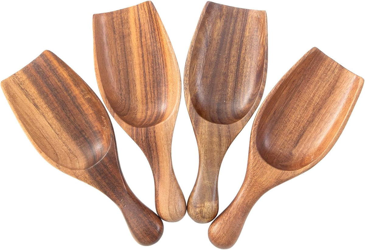 Large Wooden Scoop 1PCS - 6.3Inches Wood Scoop for Coffee Bean Sugar Tea Powder Bath Salt Laundry Detergent, Multipurpose Kitchen Flour Scoop for Big Jars Canisters