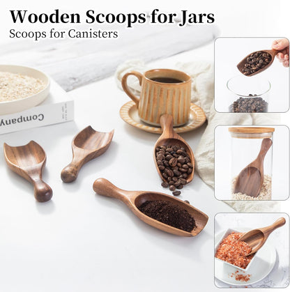 Large Wooden Scoop 1PCS - 6.3Inches Wood Scoop for Coffee Bean Sugar Tea Powder Bath Salt Laundry Detergent, Multipurpose Kitchen Flour Scoop for Big Jars Canisters