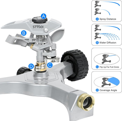 Heavy Duty Impact Pulsating Sprinkler for Yard, All Metal Adjustable Rotating Circular Impulse Lawn Sprinkler for Medium to Large Areas, Lawn and Garden, Coverage up to 5,800 Sq. Ft
