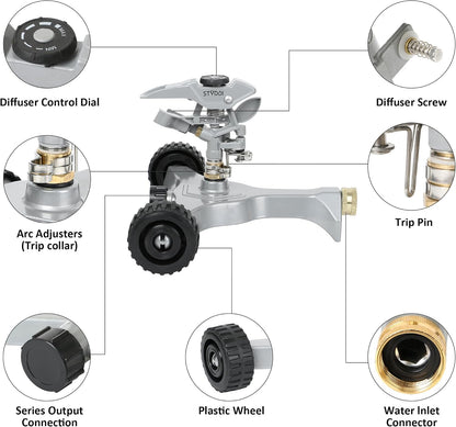 Heavy Duty Impact Pulsating Sprinkler for Yard, All Metal Adjustable Rotating Circular Impulse Lawn Sprinkler for Medium to Large Areas, Lawn and Garden, Coverage up to 5,800 Sq. Ft