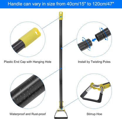 Hula Hoe Garden Tool 15-79 Inches Adjustable Loop Weeding Gardening Hoe Long Handle Hand Action Weed Tool for Garden Weeding Seeding, Black and Yellow