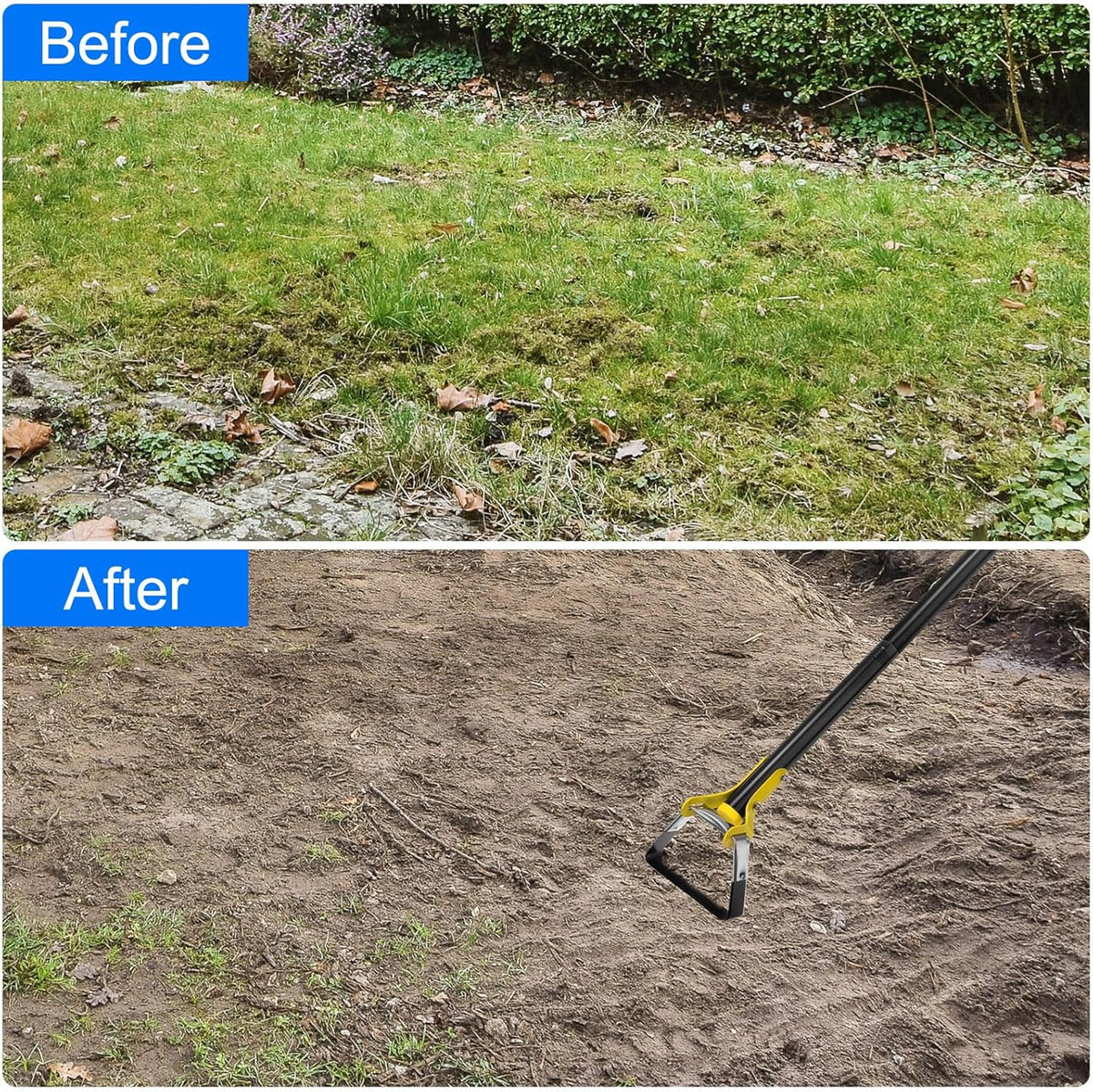 Hula Hoe Garden Tool 15-79 Inches Adjustable Loop Weeding Gardening Hoe Long Handle Hand Action Weed Tool for Garden Weeding Seeding, Black and Yellow