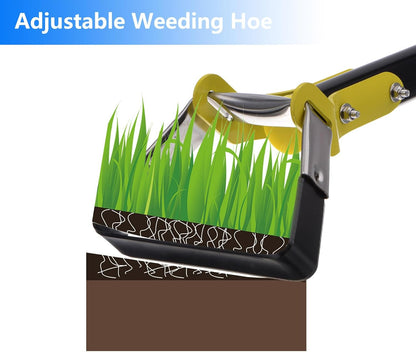 Hula Hoe Garden Tool 15-79 Inches Adjustable Loop Weeding Gardening Hoe Long Handle Hand Action Weed Tool for Garden Weeding Seeding, Black and Yellow