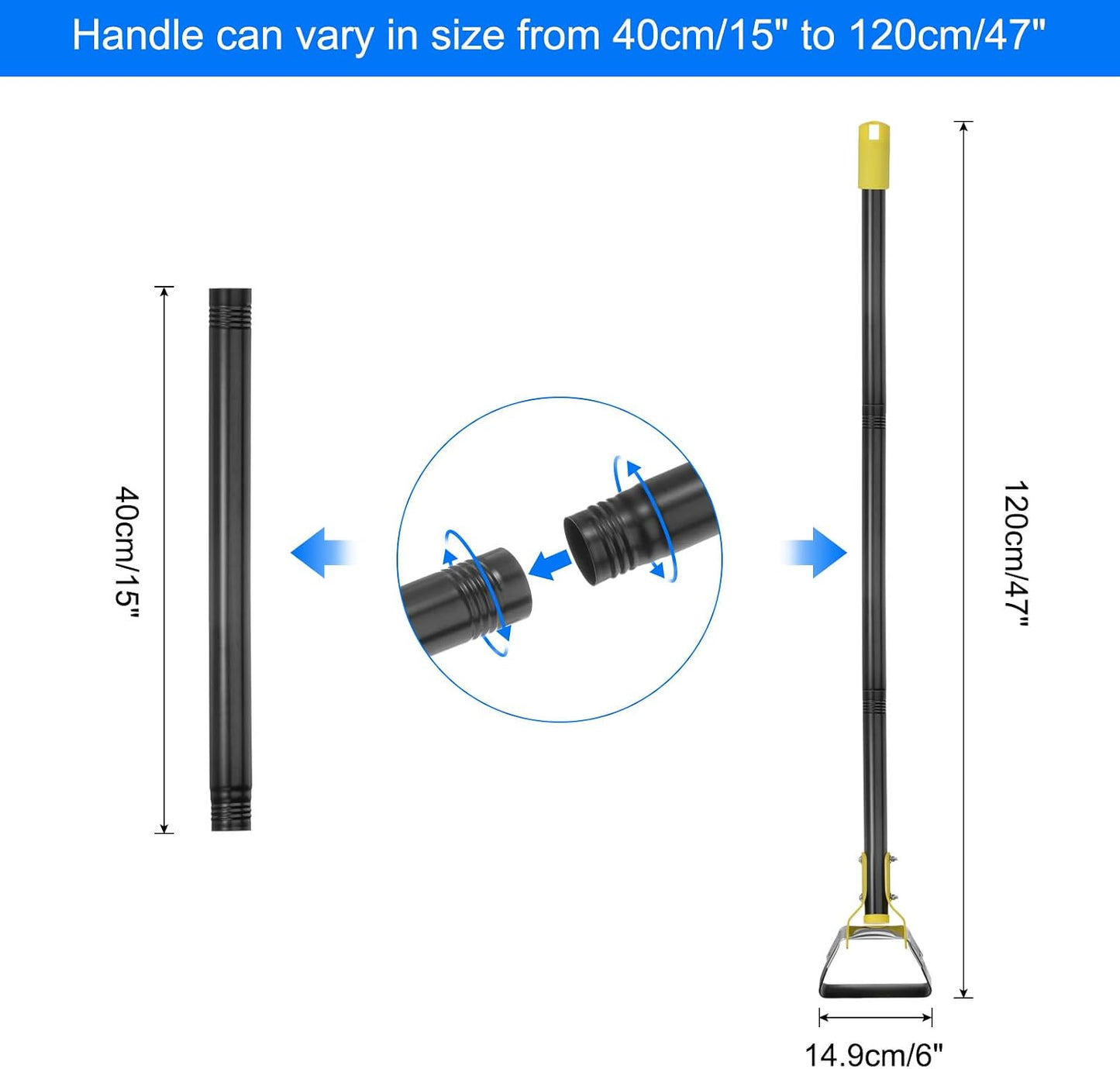 Hula Hoe Garden Tool 15-79 Inches Adjustable Loop Weeding Gardening Hoe Long Handle Hand Action Weed Tool for Garden Weeding Seeding, Black and Yellow